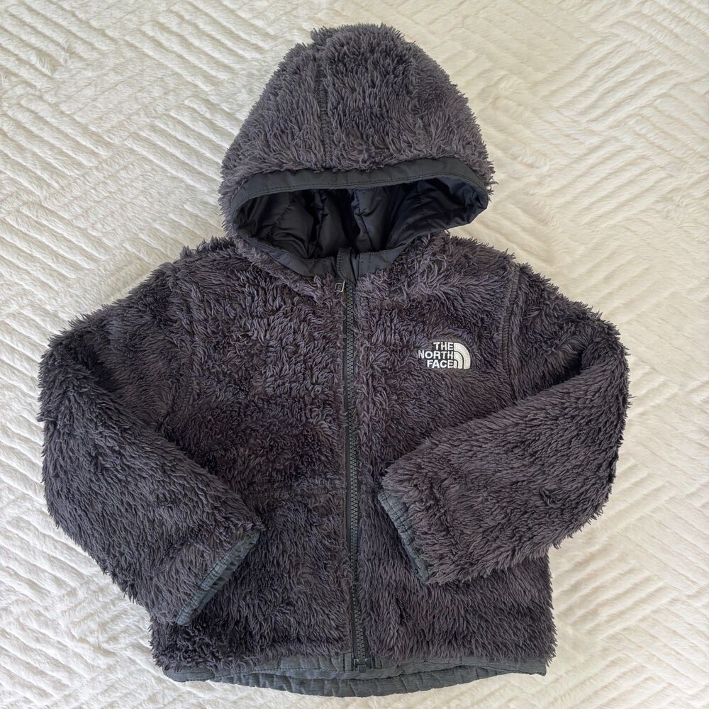 The North Face 3T Reversible Hooded Puffer Jacket Fleece Black Gray Toddler Coat